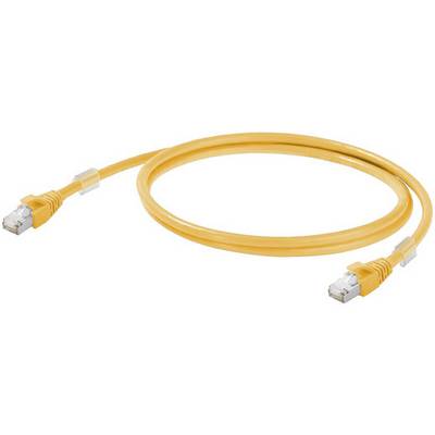 Żółty kabel sieciowy z wtykami RJ45 na obu końcach, służący do podłączenia komputerów lub innych urządzeń do sieci.