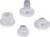 Cztery przezroczyste kołki z tworzywa sztucznego w różnych rozmiarach na białym tle. Mają kształt cylindryczny i są używane jako dystanse.