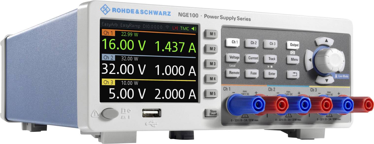Регульоване лабораторне джерело живлення Rohde & Schwarz NGE103B 0–32 В/DC 0–3 A 100 Вт