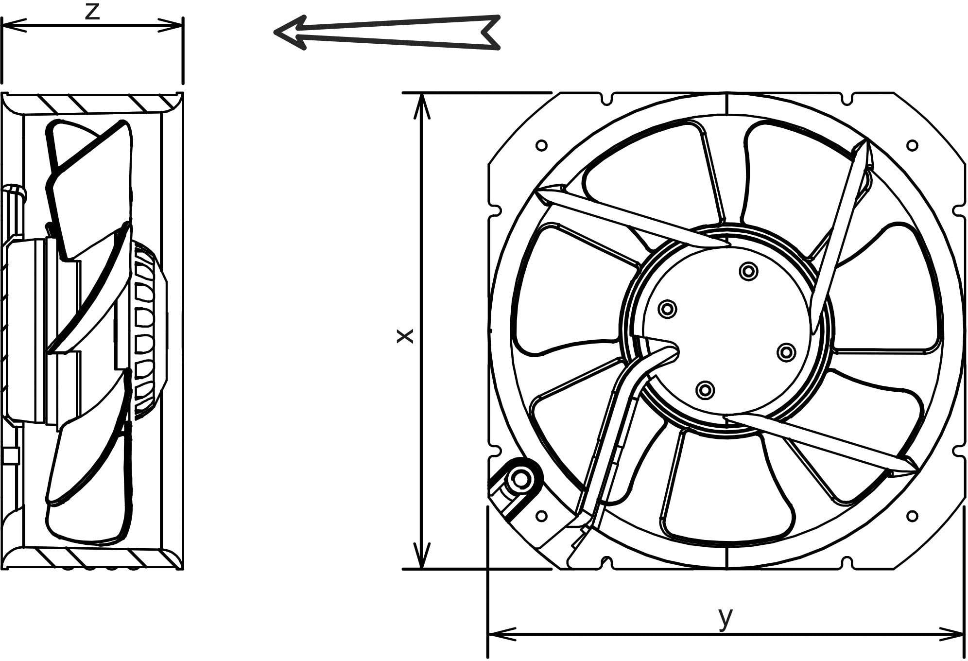 Осьовий вентилятор Ecofit 2VGC25 250 В (D27-A0), 230 В/AC, 1705 м³/год, (Д x Ш x В) 280 x 280 x 80 мм