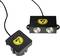 Dwa czarne sensory z żółtym logo i kablami, które mogą być używane do rozpoznawania obiektów lub pomiaru odległości.