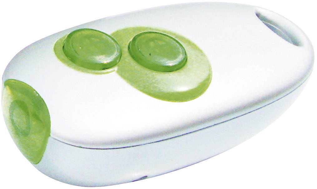 Biały i zielony bezprzewodowy pilot do prezentacji, przystosowany do zdalnego sterowania slajdami.