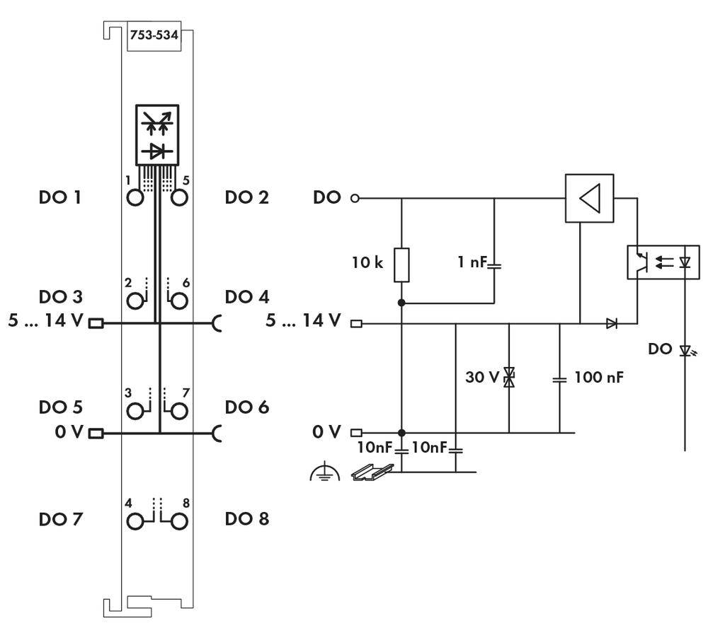 Schemat elektryczny obwodu z przekaźnikami, kondensatorami i diodami; przedstawia połączenia i kierunek przepływu prądu między elementami.