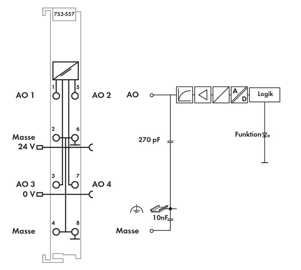 Schemat elektryczny przedstawia cyfrowy układ logiczny ze specyficznymi komponentami i konfiguracjami. Etykiety: 'Logika', 'Funkcja' oraz wartości pojemności.