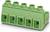Zielony złącz wielostykowy z pięcioma gniazdami, widok z boku. Stosowany do połączeń elektrycznych w rozdzielniach.