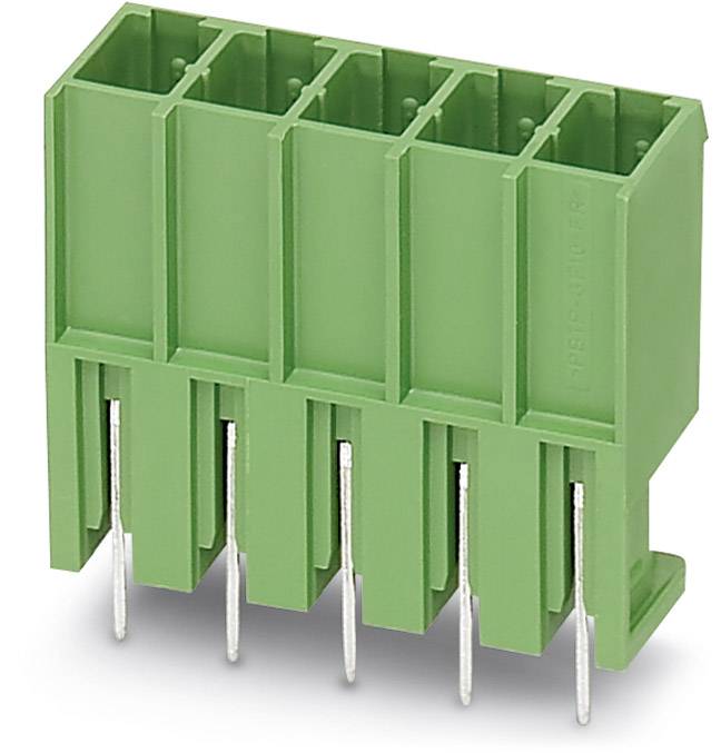 Zielony elektryczny złącze z ośmioma srebrnymi pinami przyłączeniowymi, ułożonymi pionowo, stosowany w obwodach elektronicznych.