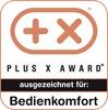 Pieczęć z tekstem 'Plus X Award' oraz 'wyróżniony w kategorii: Komfort obsługi', wskazuje na uznanie za łatwość użycia.