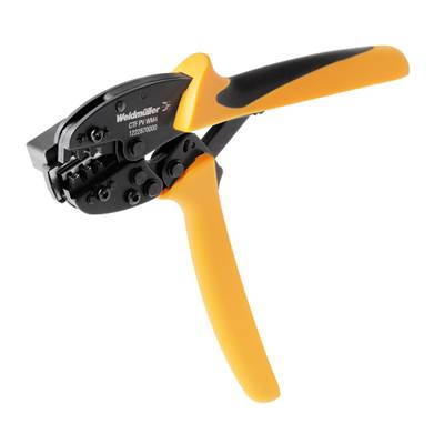 Pomarańczowe szczypce zaciskowe z czarną rękojeścią, używane do łączenia przewodów elektrycznych.