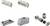 Kilka elementów elektrycznych: dwa złącza wtykowe, jeden dławik kablowy, metalowa rama oraz obudowa w kolorze szaro-czarnym.