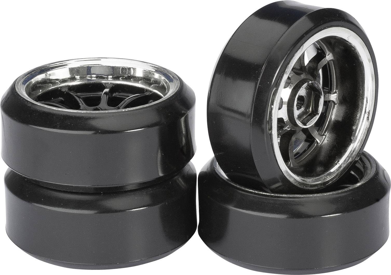 Комплектне колесо Absima, 1:10, 9-спицевий обід, чорний/хромований, покришки On-road Slick, C, 4 шт.