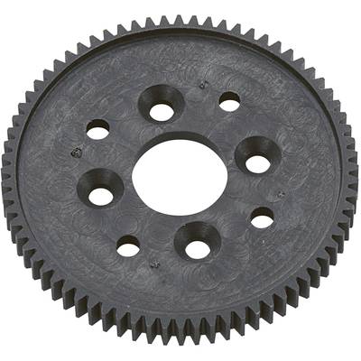 Metalowe koło zębate z sześcioma zaokrąglonymi otworami, równomiernie rozmieszczonymi wokół większego centralnego otworu.