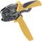 Szczypce do zaciskania z żółtą rączką i czarną głowicą, odpowiednie do precyzyjnego zaciskania metalowych końcówek kablowych.