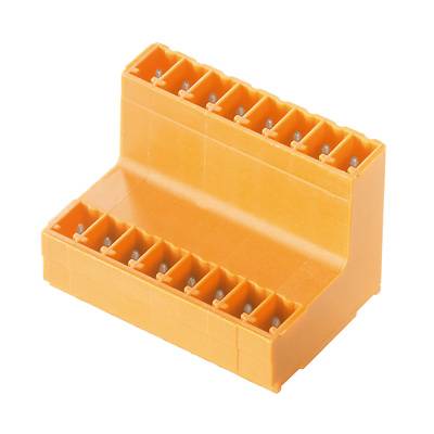 Pomarańczowa wtyczka elektryczna z wieloma zaciskami przyłączeniowymi.