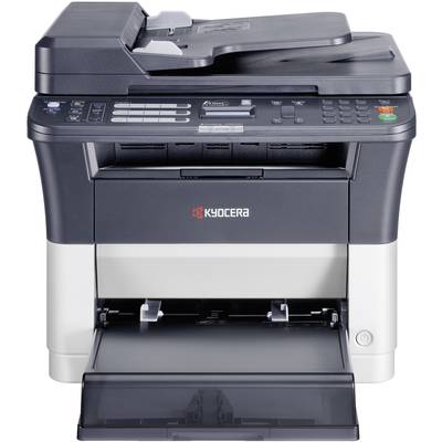 Wielofunkcyjne urządzenie drukujące z panelem sterowania, podajnikiem papieru i skanerem umieszczonym na górze. Model Kyocery, przeznaczony do użytku biurowego.