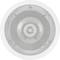 Okrągła białą kratka głośnika z wzorem otworów, wycentrowana na białym tle.