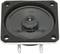 Kwadratowy głośnik z czterema otworami na wkręty w narożnikach, czarną membraną i dwoma kablami przyłączeniowymi od spodu.
