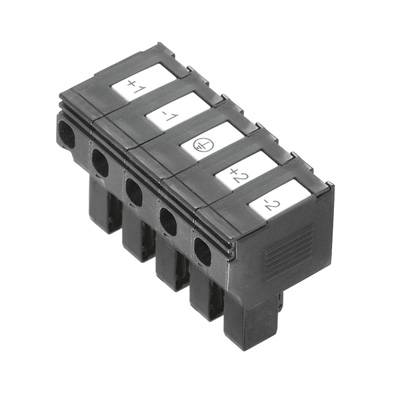 Czarny elektryczny blok zaciskowy z pięcioma zaciskami, ponumerowanymi od +1 do -2. Używany do łączenia przewodów elektrycznych.