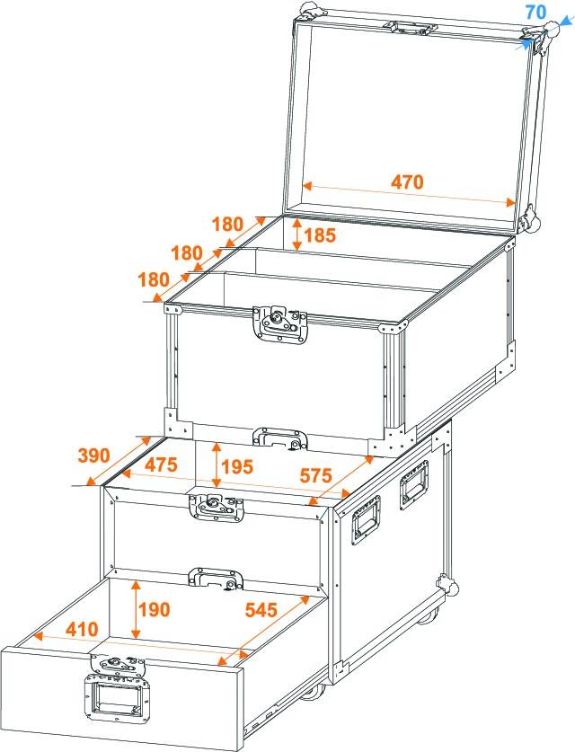 Rysunek przedstawia trzy ułożone na sobie otwarte pudła o wymiarach w milimetrach: 470x185, 475x195 oraz 570x190.