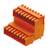 Pomarańczowy wtyk plastikowy z wieloma gniazdami, zazwyczaj stosowany do połączeń elektronicznych na płytkach drukowanych.