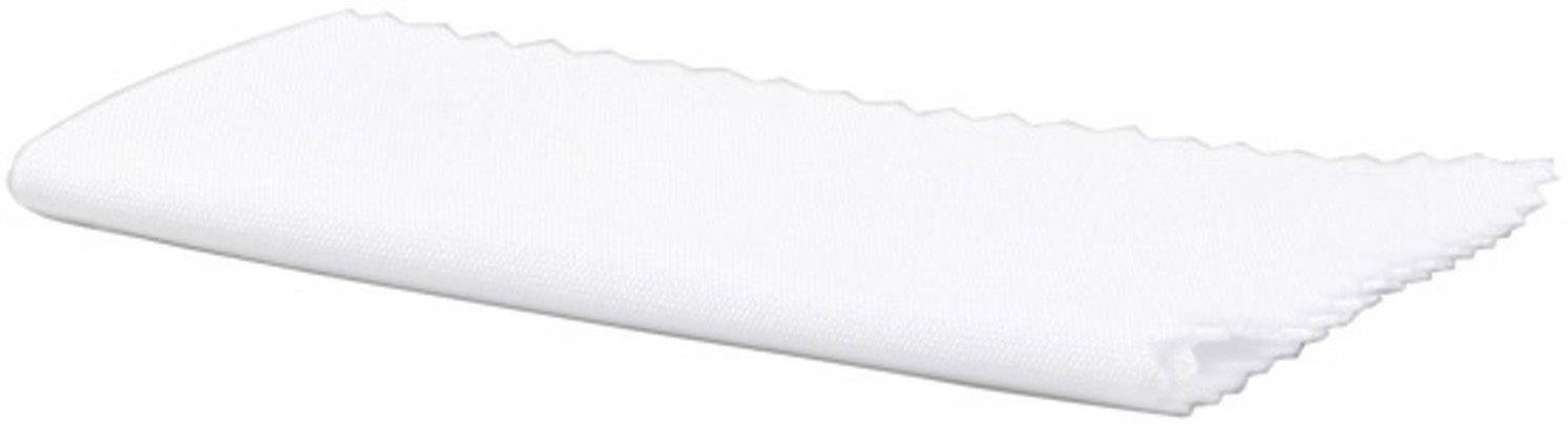 Złożona, biała chusteczka czyszcząca o postrzępionych krawędziach leży na podkładce.