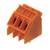 Pomarańczowy złącz wtykowy z trzema stykami, przedstawiający prostokątny kształt z metalowymi kontaktami od spodu.