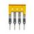 Cztery płaskie zaciski mostowe z żółtą izolowaną obudową na górze. Służą do łączenia obwodów elektrycznych.