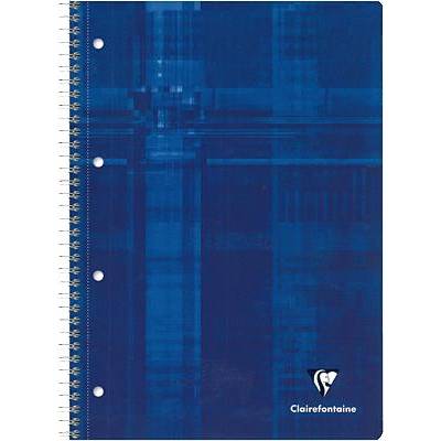 Niebieski zeszyt spiralny z ozdobną przednią okładką i logo 'Clairefontaine' w prawym dolnym rogu.