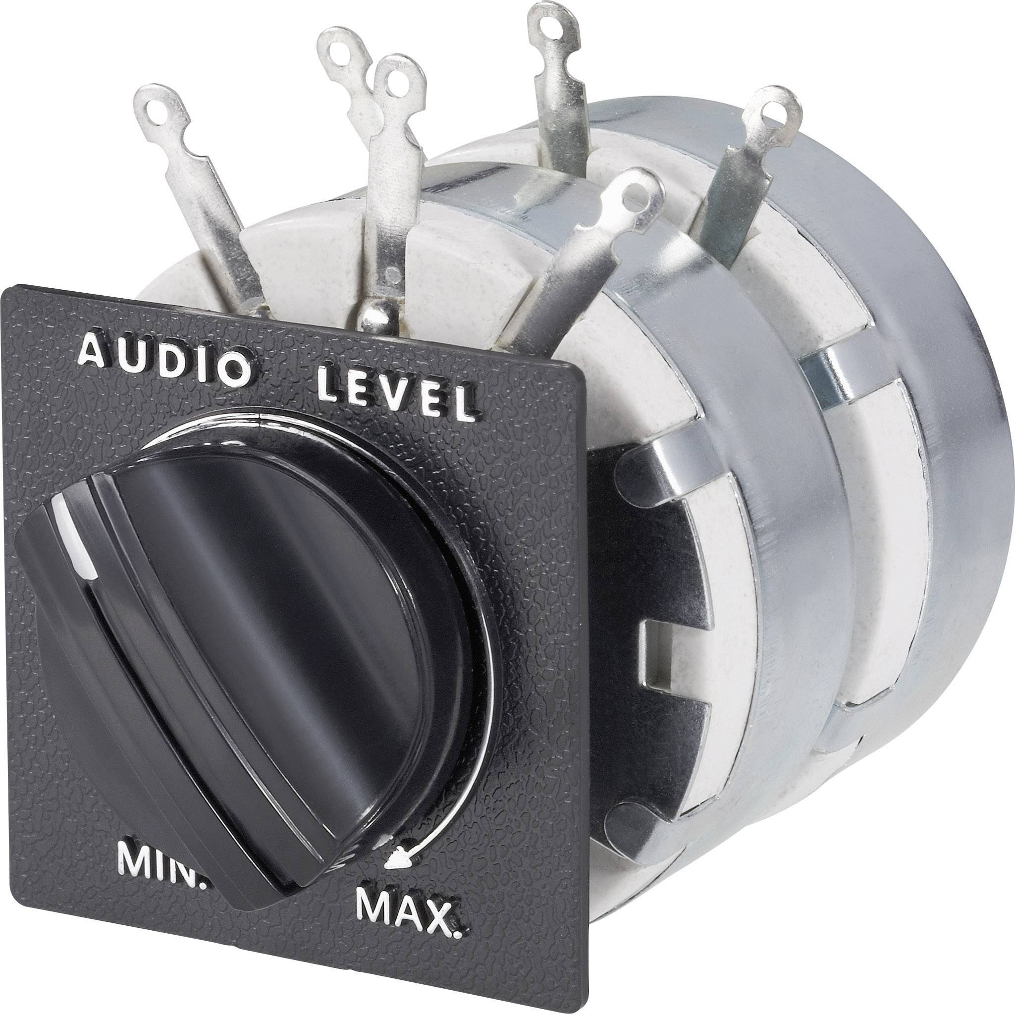 Obrotowy przełącznik audio, oznaczony napisem 'Audio Level', z zaznaczonym zakresem od 'Min' do 'Max' do regulacji głośności.