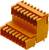 Pomarańczowy elektryczny złącz wtykowy z wieloma rzędami gniazd, odpowiedni do zastosowań przemysłowych lub projektów elektronicznych.