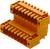 Pomarańczowy złącz z wieloma zaciskami przyłączeniowymi. Jest odpowiedni do połączeń elektrycznych w zastosowaniach technicznych.