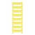 Żółta drabina pionowa z ośmioma stopniami i szczeblami, używana do organizacji lub przechowywania materiałów, sfotografowana na białym tle.