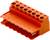 Pomarańczowy złącze z ośmioma stykami ułożonymi w dwóch rzędach do połączeń elektrycznych.