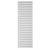 Biały grzejnik w układzie pionowym z wieloma równomiernie rozmieszczonymi poziomymi żeberkami.