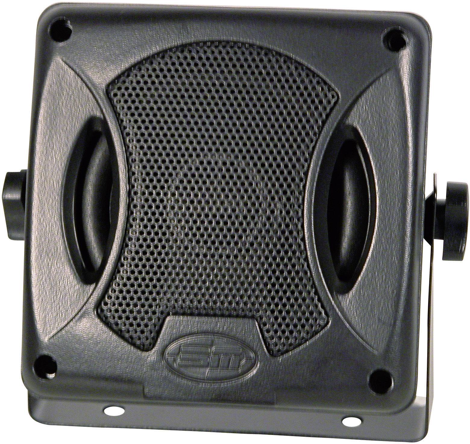 Czarny głośnik z metalową kratką z przodu i uchwytami montażowymi po bokach.
