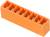 Pomarańczowy blok wtykowy z tworzywa sztucznego z ośmioma gniazdami, posiadającymi poziome otwory do styków elektrycznych.