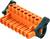 Pomarańczowa złączka zaciskowa z wieloma zaciskami i czarnym uchwytem. Stosowana w instalacjach elektrycznych.