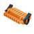 Pomarańczowa wtyczka z ośmioma stykami i dwoma czarnymi zaciskami na końcach. Odpowiednia do połączeń elektrycznych.
