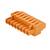 Pomarańczowy, prostokątny wtyk plastikowy z wieloma możliwościami podłączenia, odpowiedni do połączeń elektronicznych.