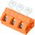 Trójbiegunowa pomarańczowa kostka przyłączeniowa z białymi dźwigniami, używana do łączenia przewodów elektrycznych w tablicach rozdzielczych.