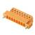 Pomarańczowy elektryczny złącz prostokątny, posiadający osiem styków i dwie metalowe śruby mocujące po bokach.