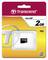 Opakowanie karty microSD Transcend o pojemności 2 GB. Żółte opakowanie z czerwonym obramowaniem i logo 'Gwarancji dożywotniej'.