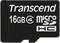 Czarna karta microSD Transcend o pojemności 16 GB, klasa 4, odpowiednia do rozszerzenia pamięci i wysokiej prędkości zapisu.