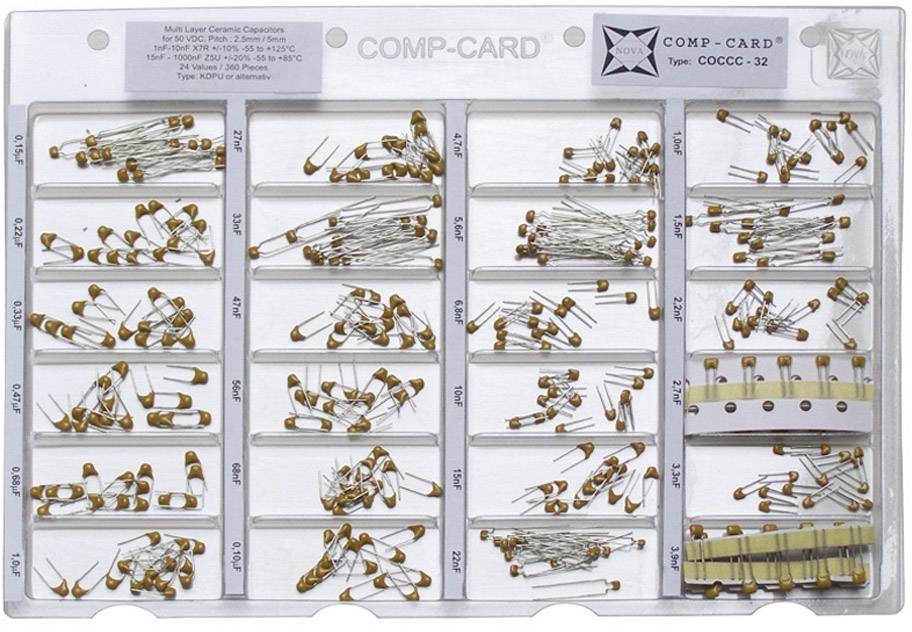 Комплект керамічних конденсаторів COCCC-32, вміст: 360 елементів, 1 нФ - 1 мкФ