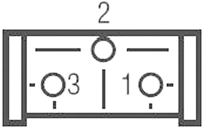 Symbol przekaźnika z numerami zacisków 2, 3 i 1.
