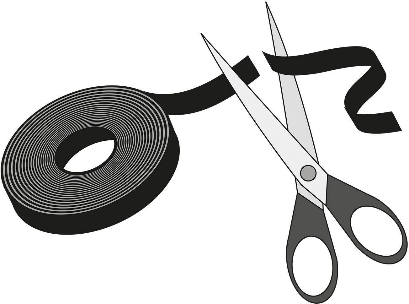 Rolka z czarną wstążką i nożyczkami; symbolizuje środowisko prac krawieckich lub rękodzielniczych.