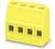 Żółty elektryczny blok przyłączeniowy z czterema otworami przyłączeniowymi, używany do bezpiecznego łączenia przewodów elektrycznych.