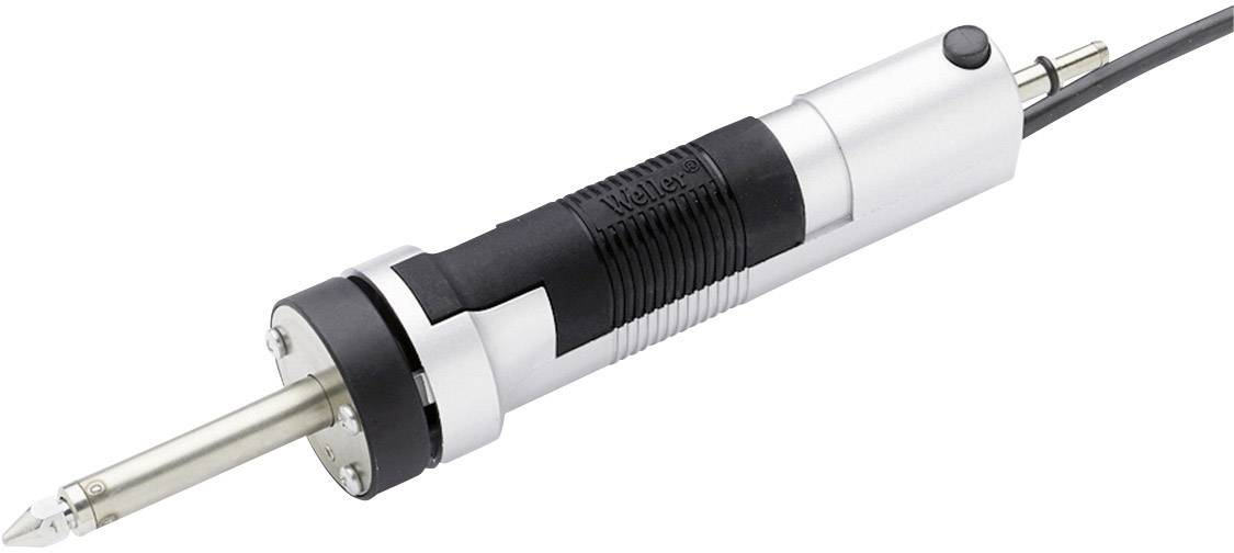 Elektryczny lutownik z metalową końcówką i czarną rękojeścią, odpowiedni do prac rzemieślniczych i napraw elektronicznych.