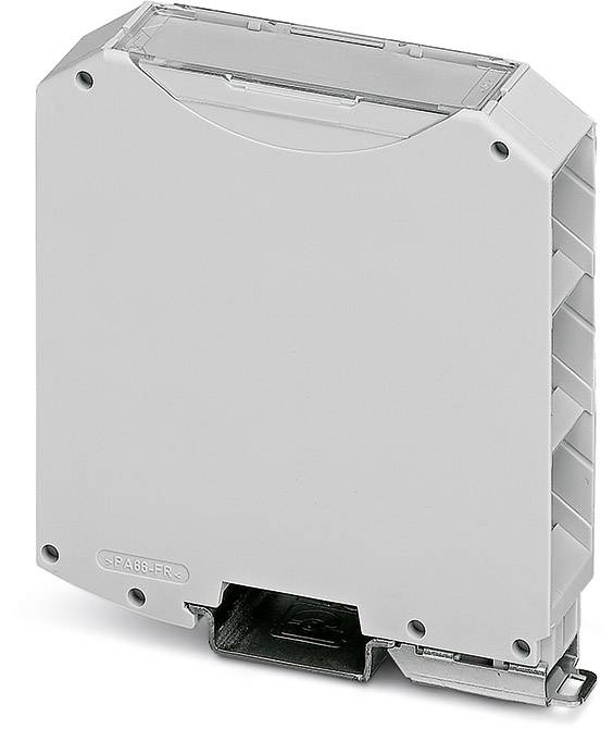 Białe urządzenie elektroniczne o prostokątnym kształcie ze ściętymi krawędziami. Posiada przezroczysty obszar na górze i metalowe złącze na dole.