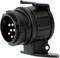 Czarny elektryczny adapter wtykowy z wieloma złączami, używany do podłączania przyczep samochodowych.