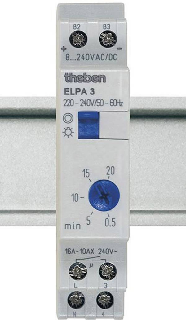 Theben 0030002 Licznik (Timer) do oświetlenia klatki schodowej szyna montażowa 8 V DC/AC, 12 V DC/AC, 24 V DC/AC, 110 V DC/AC, 230 V DC/AC